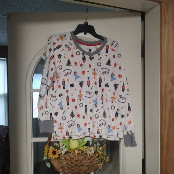 New Cuddl Duds White Christmas Print Soft Fleece Pajama Set Size Women's M - Picture 1 of 3